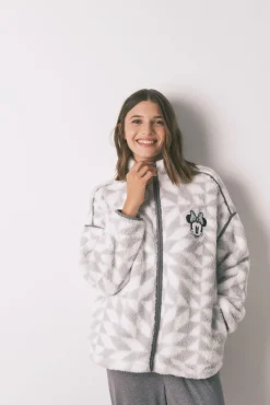 Women'secret Roupões-Robe curto de pelo estampado da Minnie cinzento