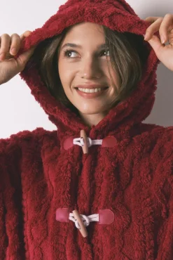 Women'secret Roupões-Robe curto polar com capuz suave vermelho