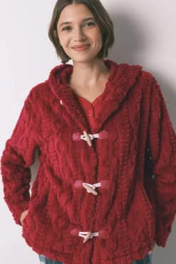 Women'secret Roupões-Robe curto polar com capuz suave vermelho