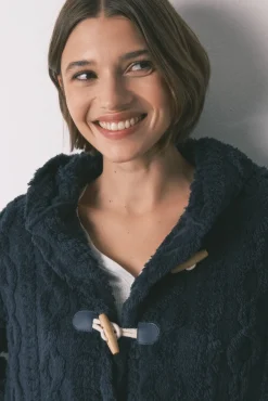 Women'secret Roupões-Robe curto polar com capuz suave azul