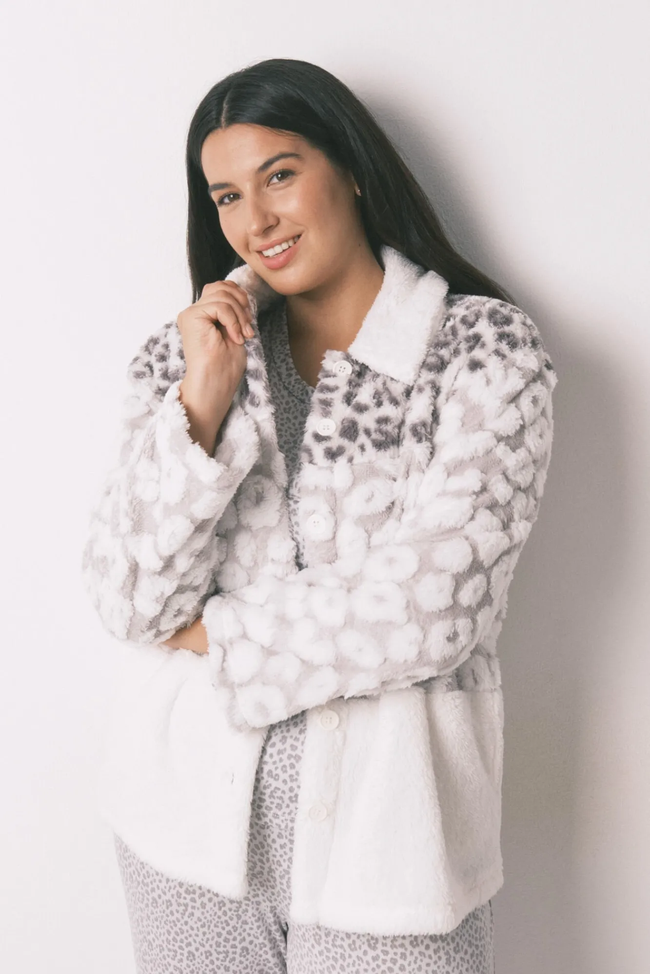 Women'secret Roupões-Robe curto tricolor animal print em borrego bege