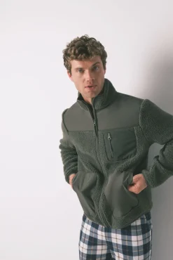 Women'secret Pijamas-Robe curto verde de borrego masculino bege