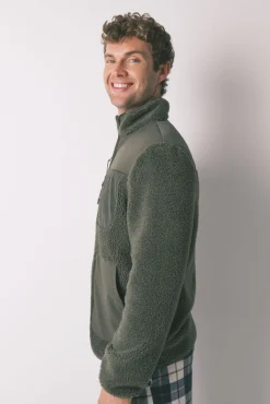 Women'secret Pijamas-Robe curto verde de borrego masculino bege