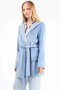 Gisela Roupões-Robe de microfibra claro azul