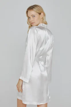 Ivette Bridal Roupões|Pijamas-Robe de mulher curto de cetim em branco bege