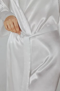 Ivette Bridal Roupões|Pijamas-Robe de mulher curto de cetim em branco bege
