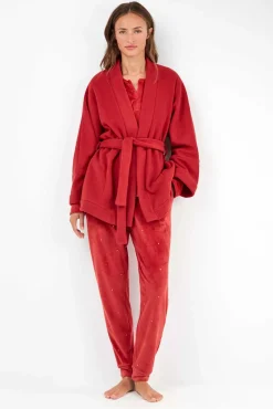 Gisela Roupões-Robe de pele vermelha castanho