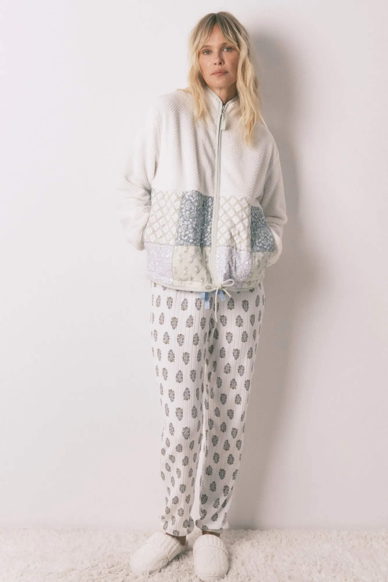 Women'secret Roupões-Robe de pelo com patchwork bege