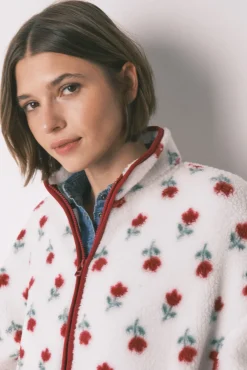 Women'secret Roupões-Robe estilo túnica de pelo branco com flores bege