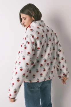 Women'secret Roupões-Robe estilo túnica de pelo branco com flores bege