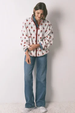 Women'secret Roupões-Robe estilo túnica de pelo branco com flores bege