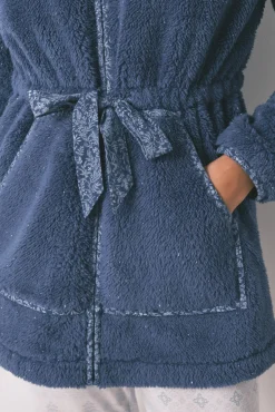 Women'secret Roupões-Robe midi com capuz em polar lurex azul
