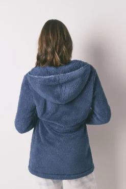 Women'secret Roupões-Robe midi com capuz em polar lurex azul