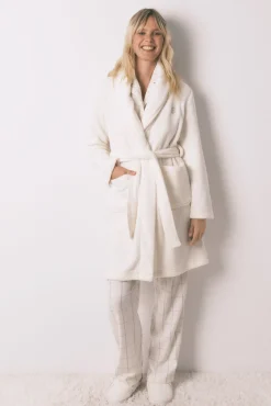 Women'secret Roupões-Robe midi de polar branca bege