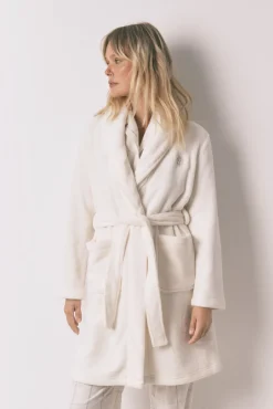 Women'secret Roupões-Robe midi de polar branca bege