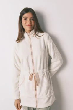 Women'secret Roupões-Robe midi tecido polar branco bege