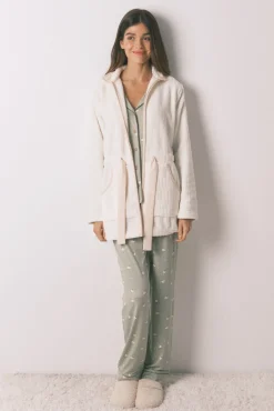 Women'secret Roupões-Robe midi tecido polar branco bege