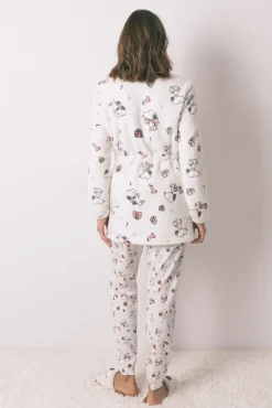 Women'secret Roupões-Robe polar curto branco com estampado do Snoopy bege