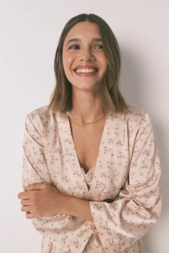 Women'secret Roupões-Robe solto de cetim midi com flor rosa