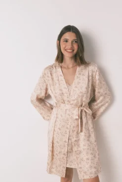 Women'secret Roupões-Robe solto de cetim midi com flor rosa