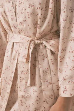 Women'secret Roupões-Robe solto de cetim midi com flor rosa