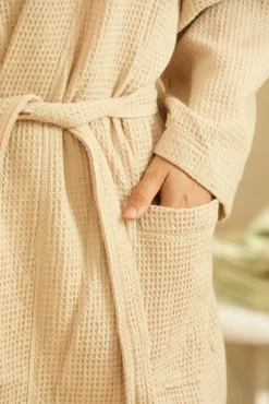 Calma House Roupa De Banho-Roupão de banho em favo de mel mostarda Júpiter estampado