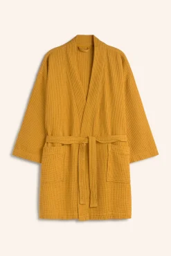 Calma House Roupa De Banho-Roupão de banho em favo de mel mostarda Júpiter estampado