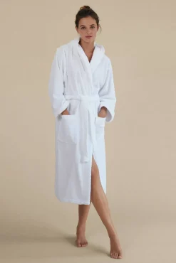 Textura Roupa De Banho-Roupão de banho friso algodão capuz branco