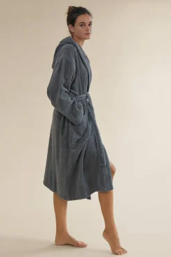 Textura Roupa De Banho-Roupão de banho friso algodão capuz cinzento