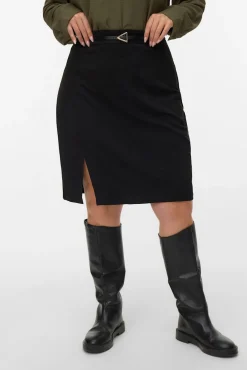 Vero Moda Curve Saias-Saia curta com cinto, tamanho grande, l Preto