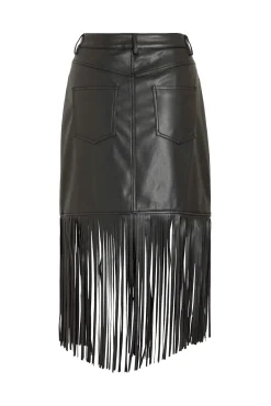 Vila Saias-Saia de couro sintético com franjas Preto