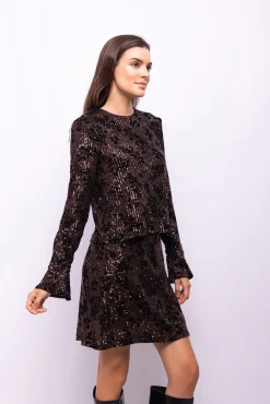 Object Saias-Saia de lantejoulas e flocada Castanho