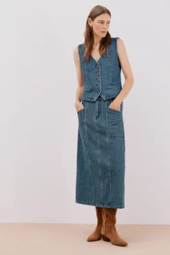 Cortefiel Saias-Saia jeans texturizada Azul