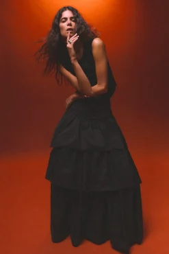 Pedro del Hierro Saias-Saia longa com babados Preto