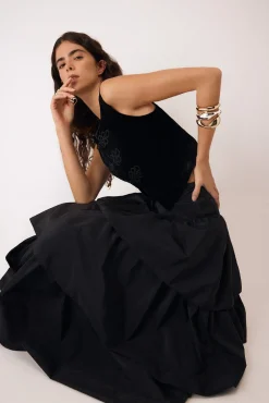 Pedro del Hierro Saias-Saia longa com babados Preto