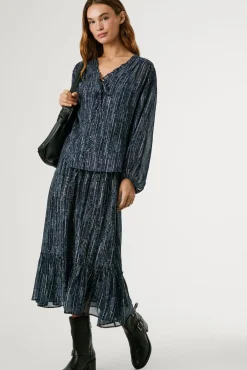 Pepe Jeans Saias-Saia longa com estampa floral azul