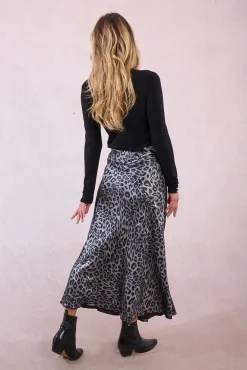Molly Bracken Saias-Saia longa de cetim com estampado Cinzento