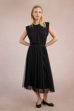 Molly Bracken Saias-Saia longa de tule plissada Preto