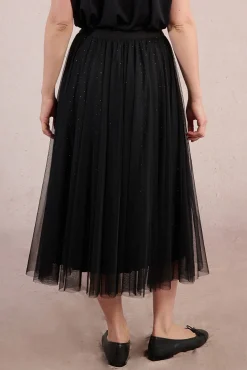 Molly Bracken Saias-Saia longa de tule plissada Preto