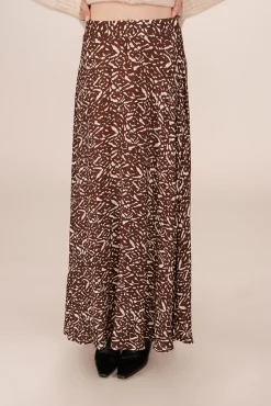 Grace & Mila Saias-Saia longa e esvoaçante estampada com motivo gráfico Castanho