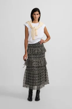 Silbon Saias-Saia longa estampado com babados Multicolorido