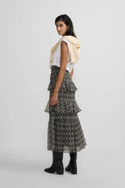 Silbon Saias-Saia longa estampado com babados Multicolorido