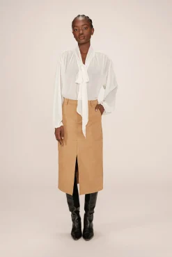 Grace & Mila Saias-Saia longa midi em camurça sintética, com fenda frontal Tostado