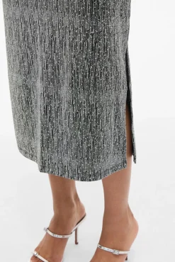 Vila Saias-Saia midi com glitter Cinzento