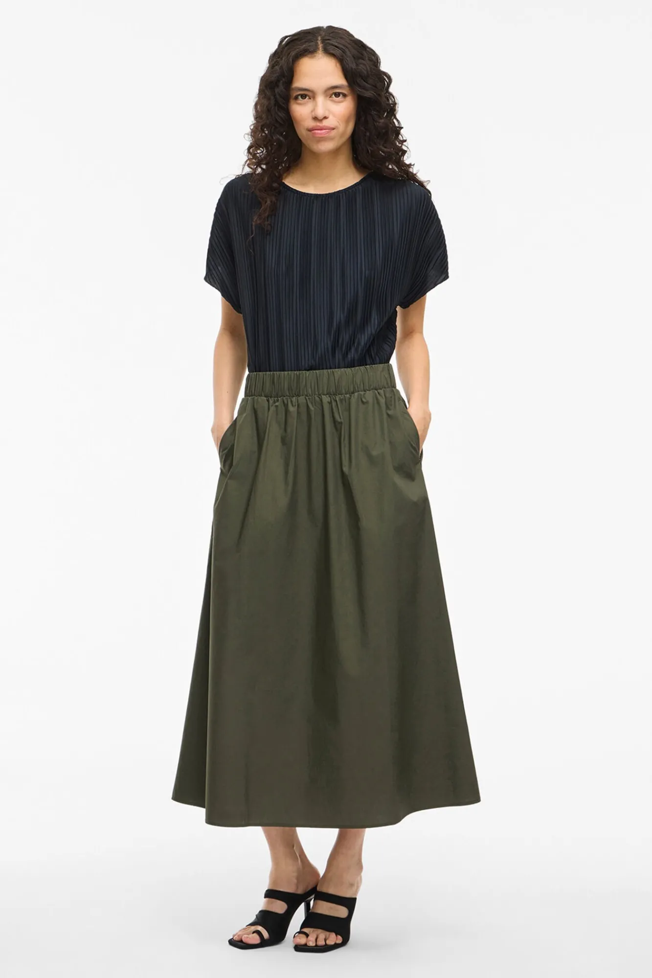 Vila Saias-Saia midi de algodão orgânico com viscose Verde