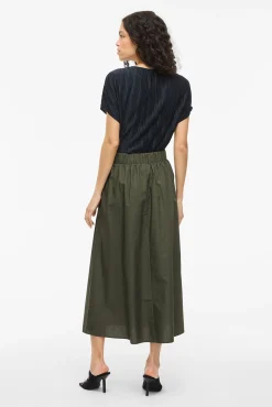 Vila Saias-Saia midi de algodão orgânico com viscose Verde