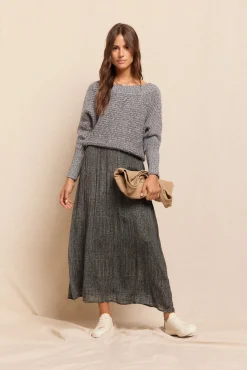 Slowlove Saias-Saia midi em cetim estampado Cinzento