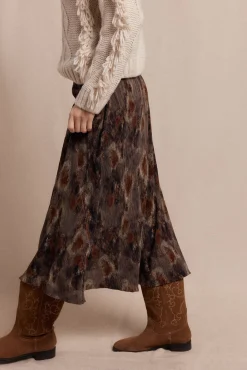Slowlove Saias-Saia midi estampada Castanho