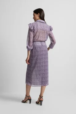 Silbon Saias-Saia midi estampado Ikat com abertura Roxo