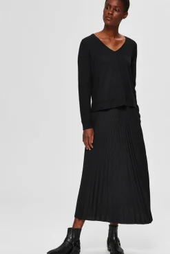 Selected Saias-Saia midi plissada com cintura elástica Preto